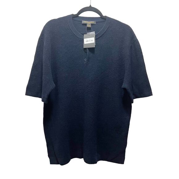 Steweart of Scotland Cashmere Blend Men's Knitted Short Sleeve Sweater Navy XL - Picture 1 of 6